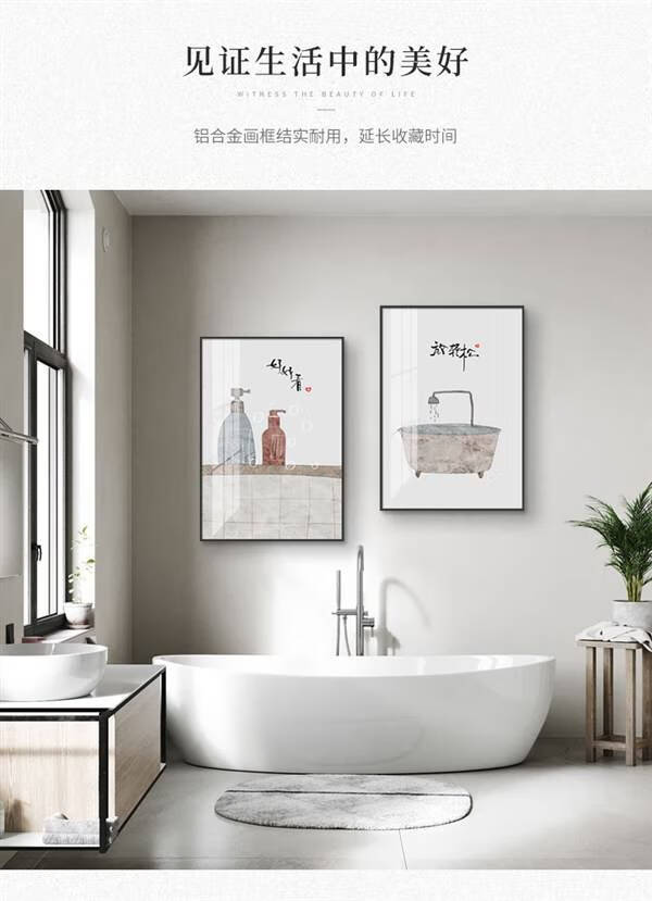 洗手间厕所画g放轻松至小清新风3045cm轻奢金铝合金画框防水有机玻璃