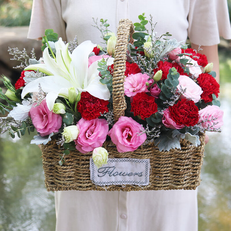 七夕恋无锡玫瑰向日葵手提花篮鲜花速递同城滨湖锡山新吴生日毕业送花