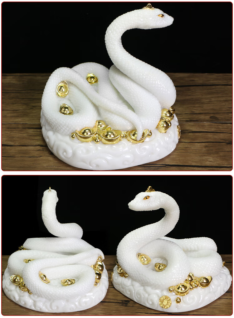 德曼柯 汉白玉元宝蛇白蛇像青蛇黑蛇大号玉石生肖蛇家居工艺品摆件 10