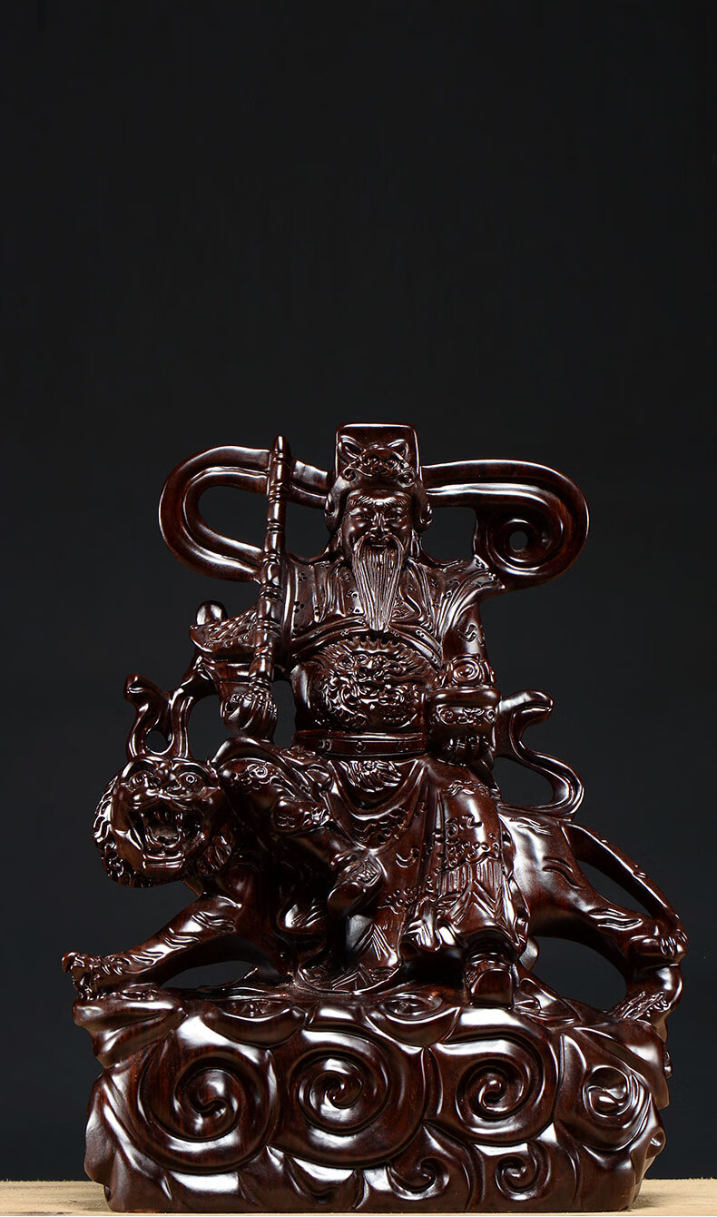 一木代传木雕赵公明神像摆件骑虎武财神佛像实木五路财神木雕工艺品