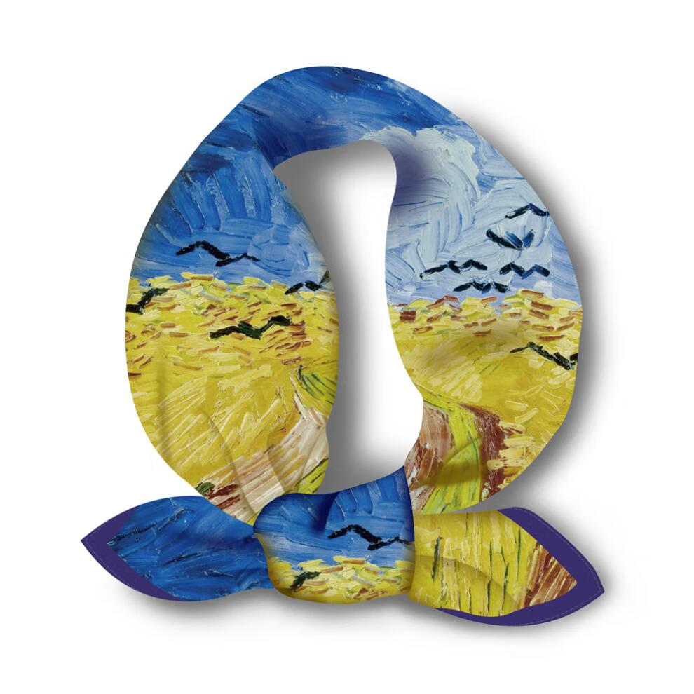 啄木鸟星空向日葵油画系列梵高装饰画丝巾画小方巾丝巾女百搭春秋梵高