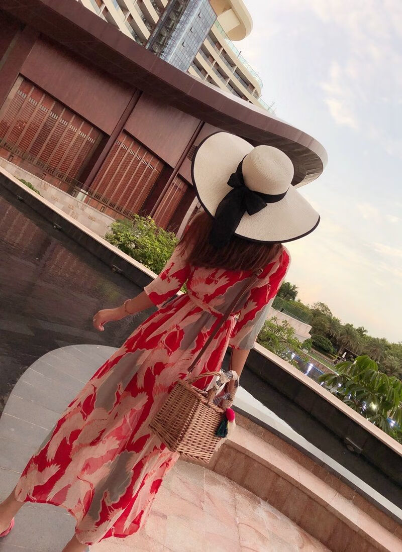 三亚度假裙子雪纺碎花沙滩裙夏三亚海边拍照旅游穿搭衣服仙花裙子度假