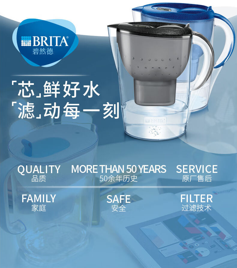 brita碧然德 滤水壶净水器marella海洋星光黑系列 标准版滤芯套组 到