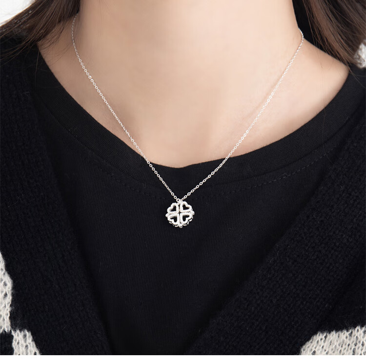 killwinner环"怦然心动幸运四叶草镶钻爱心折叠锁骨链项链圣诞节礼物