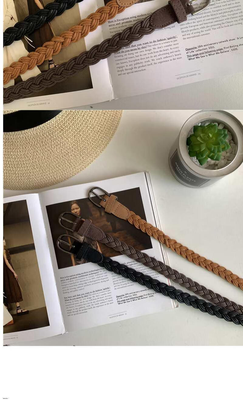 编织皮革腰带女式复古皮带麻绳编织腰带女时尚韩版简约配连衣裙牛仔裤