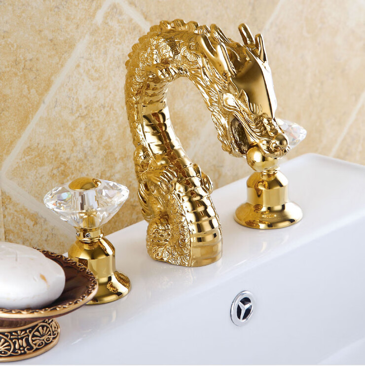 精雕龙金色洗手盆龙头贵族洗面盆金色洗漱盆水龙头土豪金a206