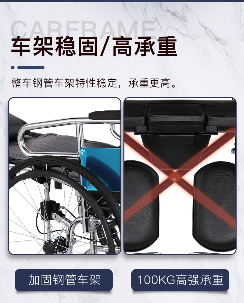【保价30天】 荣予轮椅车老人折叠轻便小型带坐便器多功能老年残疾手