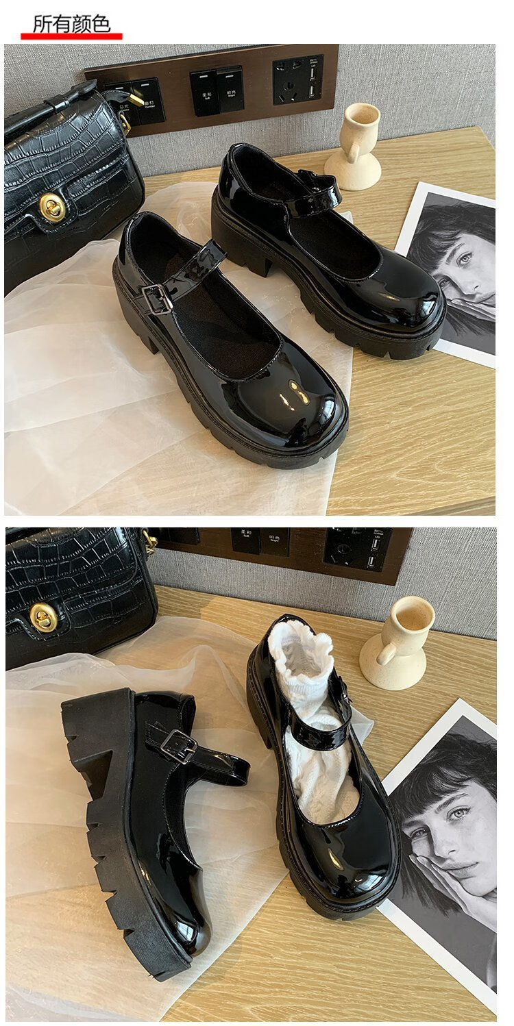 jennie同款鞋子 2022新款厚底玛丽珍小皮鞋女高跟jk制服鞋子配裙子的