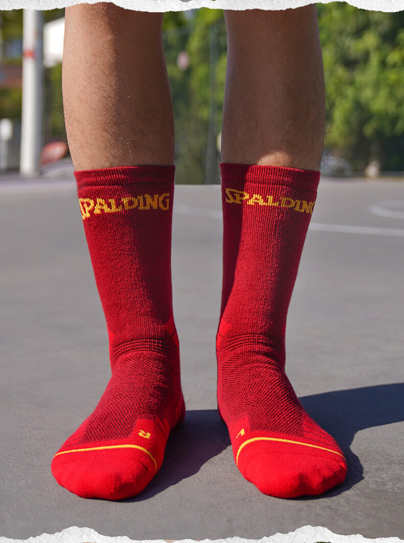 实战高帮篮球袜加厚毛巾底运动袜男中长筒训练袜新年红袜子透气不闷脚