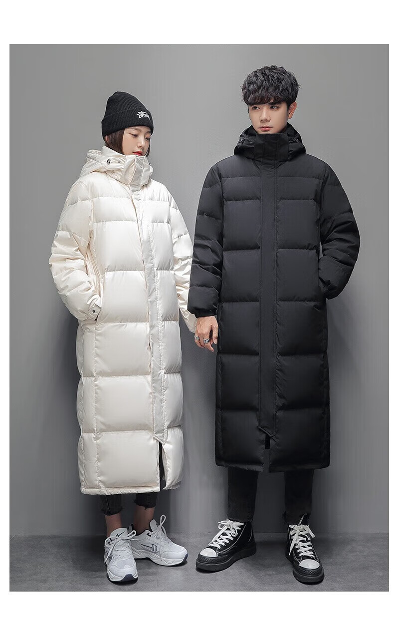 鸭鸭羽绒服男女同款2022年冬季新款长款过膝加长加厚情侣款外套 米色