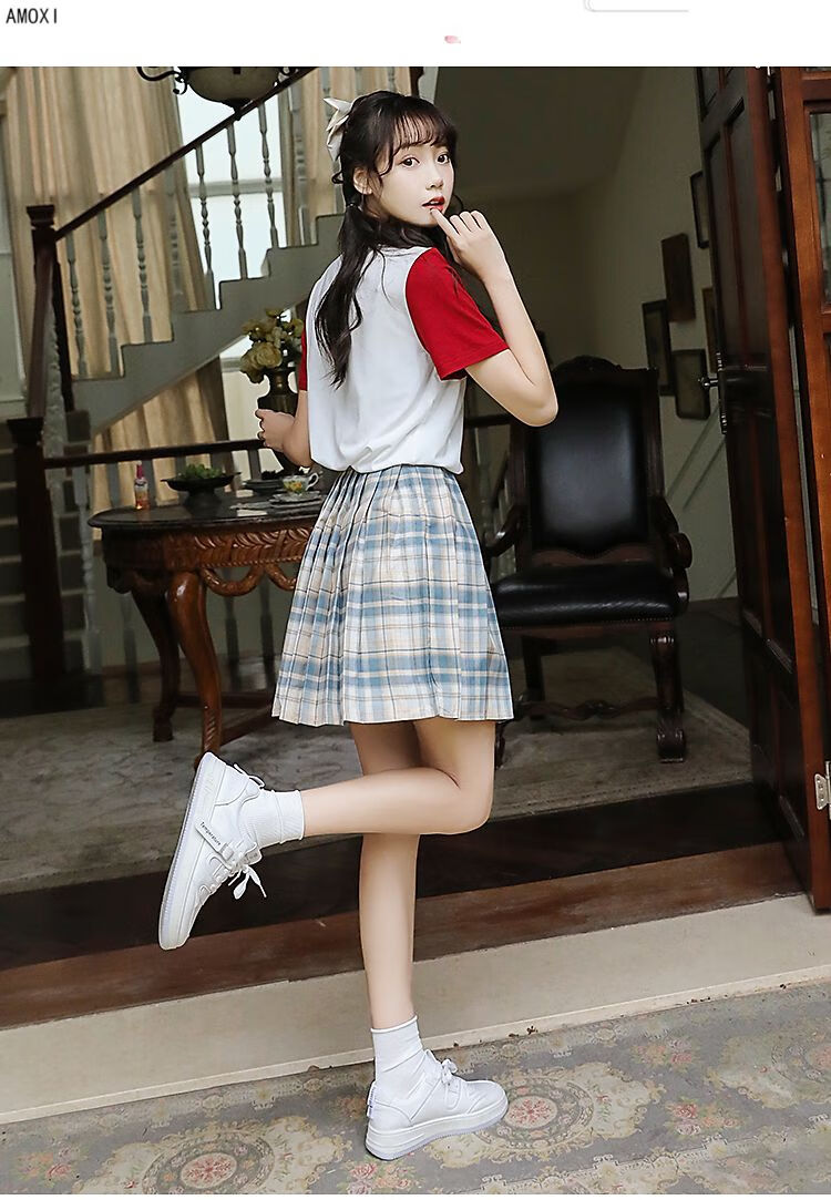 阿么茜女生百褶短裙子套装少女生夏装2022新款初中高中学生学院风可爱