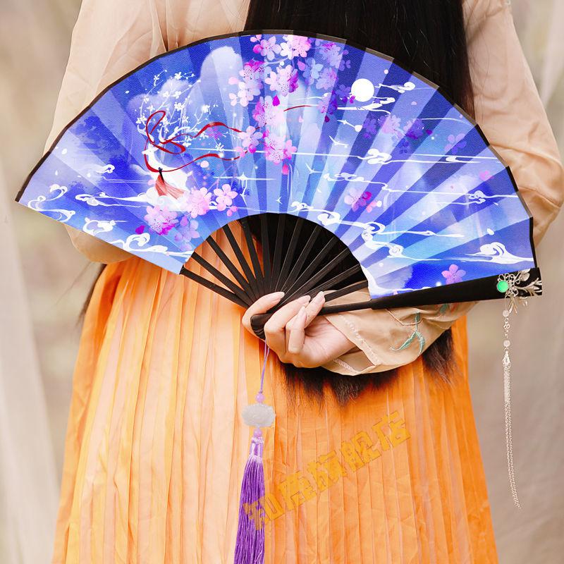 扇子防身9寸双面九尾狐甩扇男女霸气蹦迪扇夏季古风便携舞蹈折叠扇