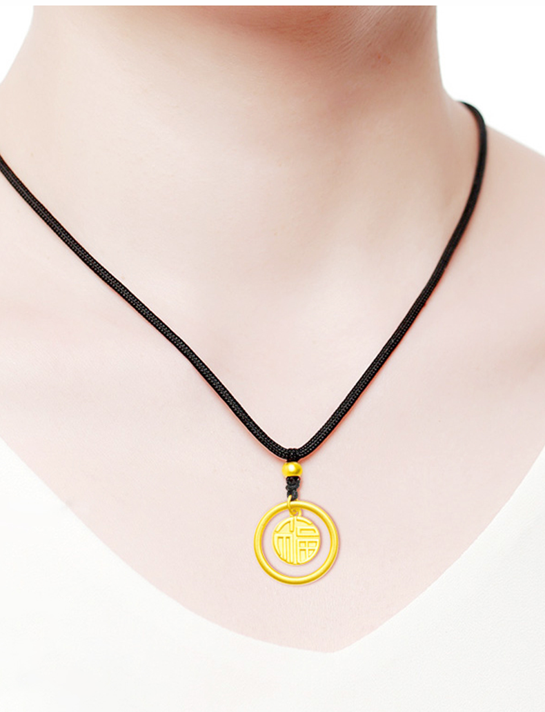 法雀黄金平安扣吊坠男女款999足金项链3d硬金小福牌素圈金圈吊坠新款