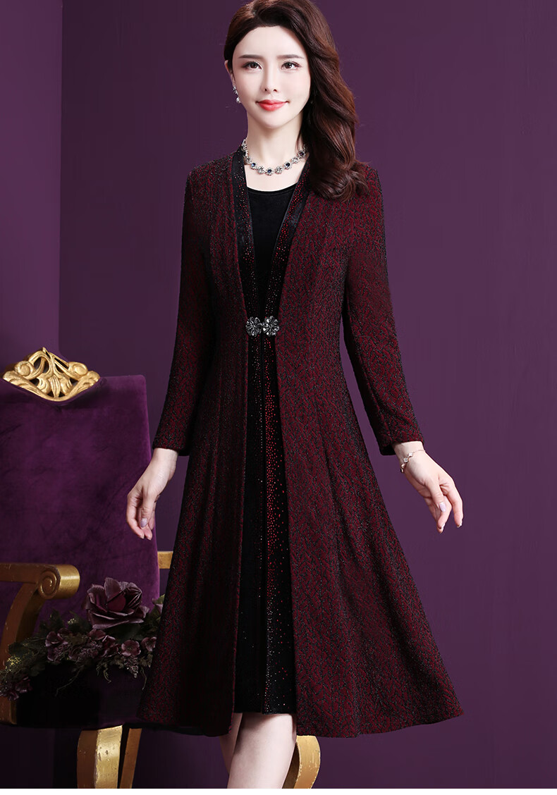 婚礼妈妈服装连衣裙喜婆婆高贵阔太太秋冬婚庆婚礼妈妈服装中老年结婚