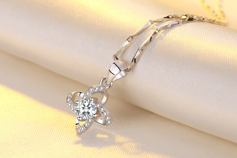 银项链女s925银锁骨链四叶草吊坠简约银首饰品 一克拉倾心 瓜子链(链