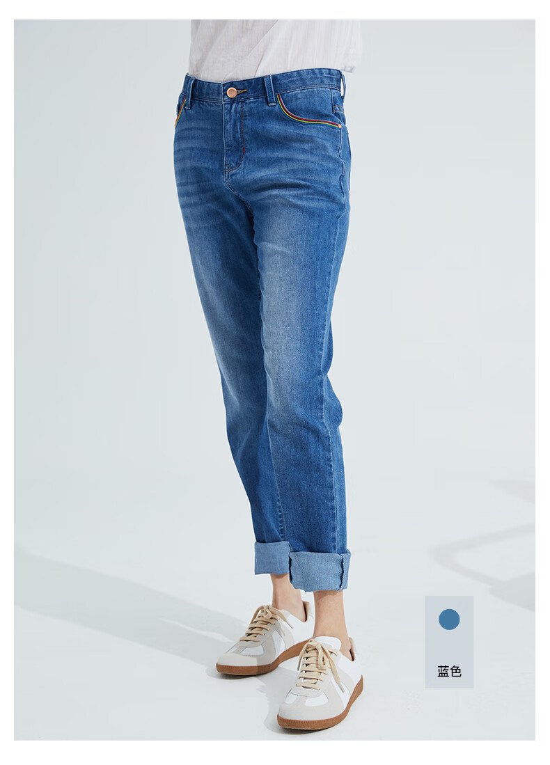 波顿直筒浅蓝色牛仔裤女裤2022年春夏季新薄款款修身显瘦裤子 蓝色105