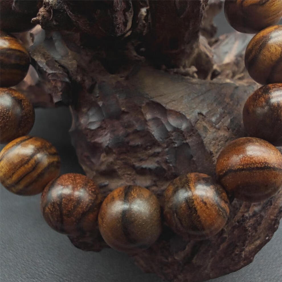 贡木沉香手串亦姝家印尼玉化贡木沉香圆珠手串佛珠15虎皮纹果香味封香