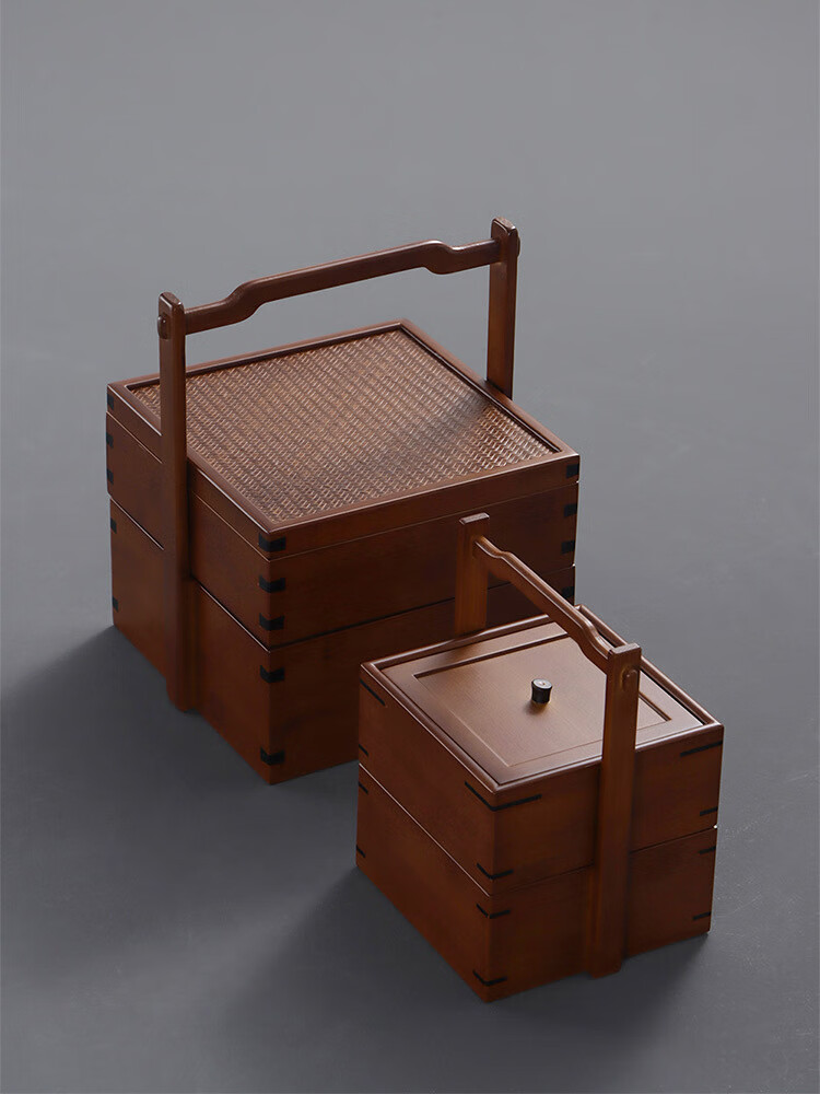 食盒提篮多层中式竹制双层中式仿古食盒便携野餐茶点竹提篮民俗酒影视