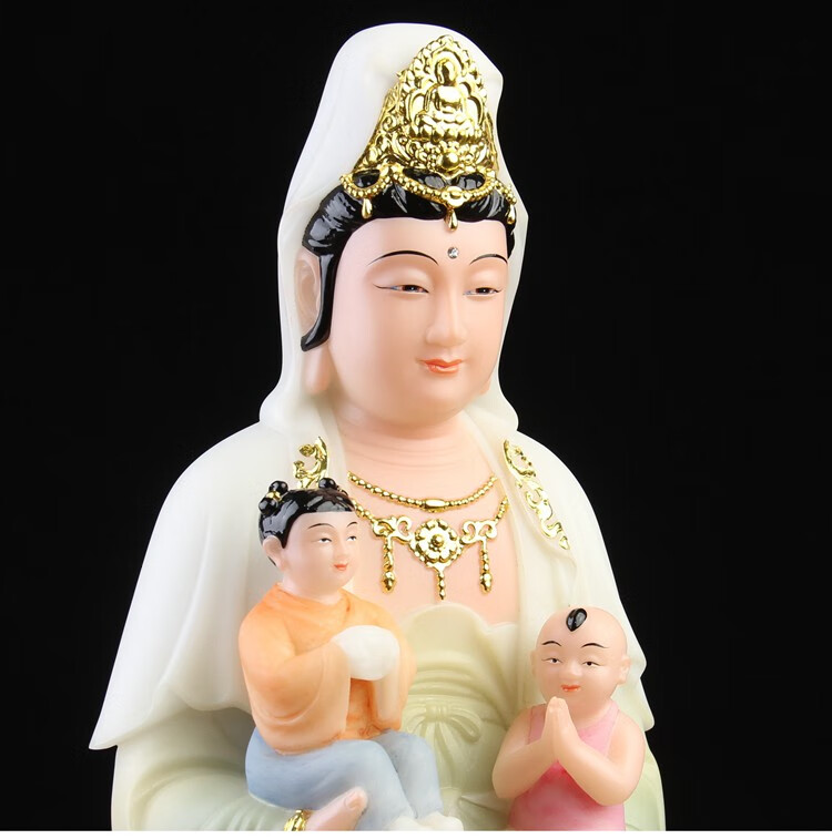 轻奢高端汉白玉送子观音佛像男孩女孩求龙凤子女菩萨居家供奉家用神像