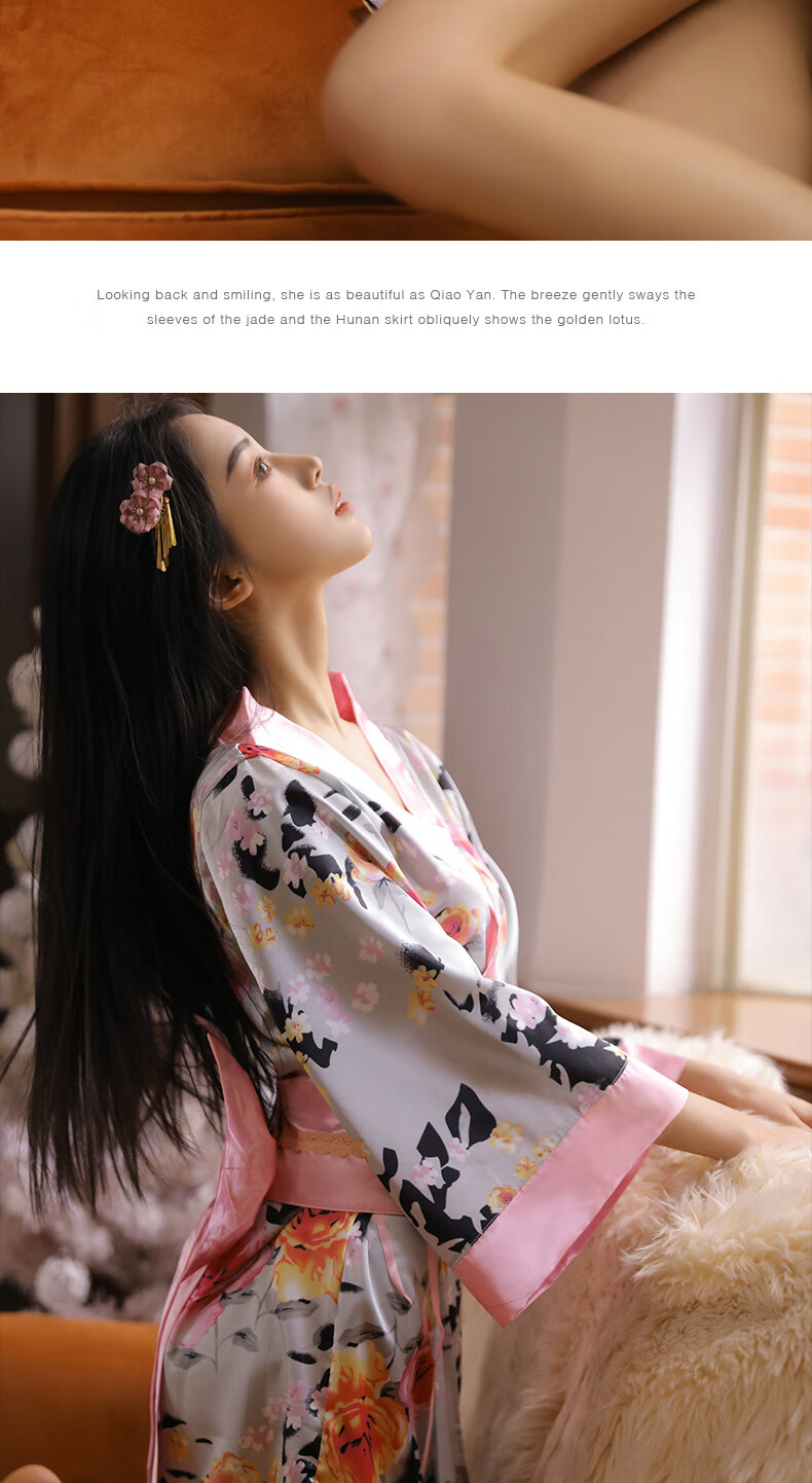 性感女日式开襟印花和服角色扮演制服诱惑床上免脱 红金情人款 均码