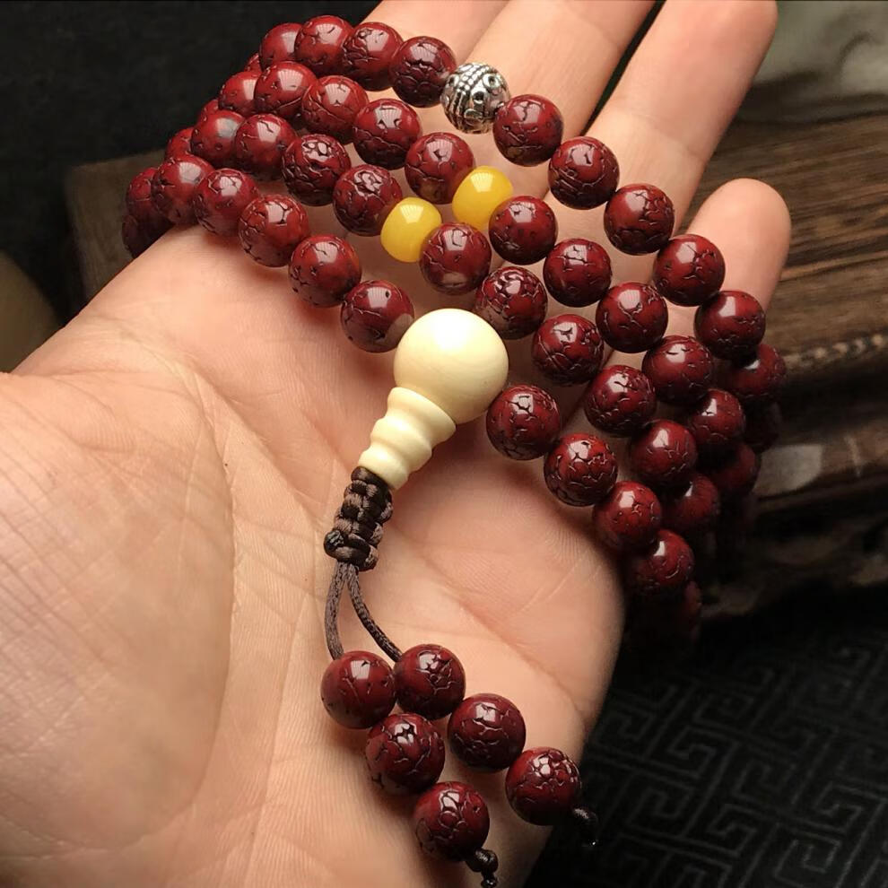 槿逸斯 五瓣做旧无齿金刚菩提 朱砂供金刚男女款文玩佛珠手链 9mm