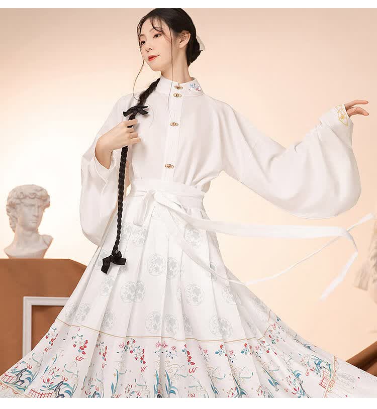 汉青月逢雪汉服女网红公主齐腰仙气古装中国风秋季女白色全套上身效果