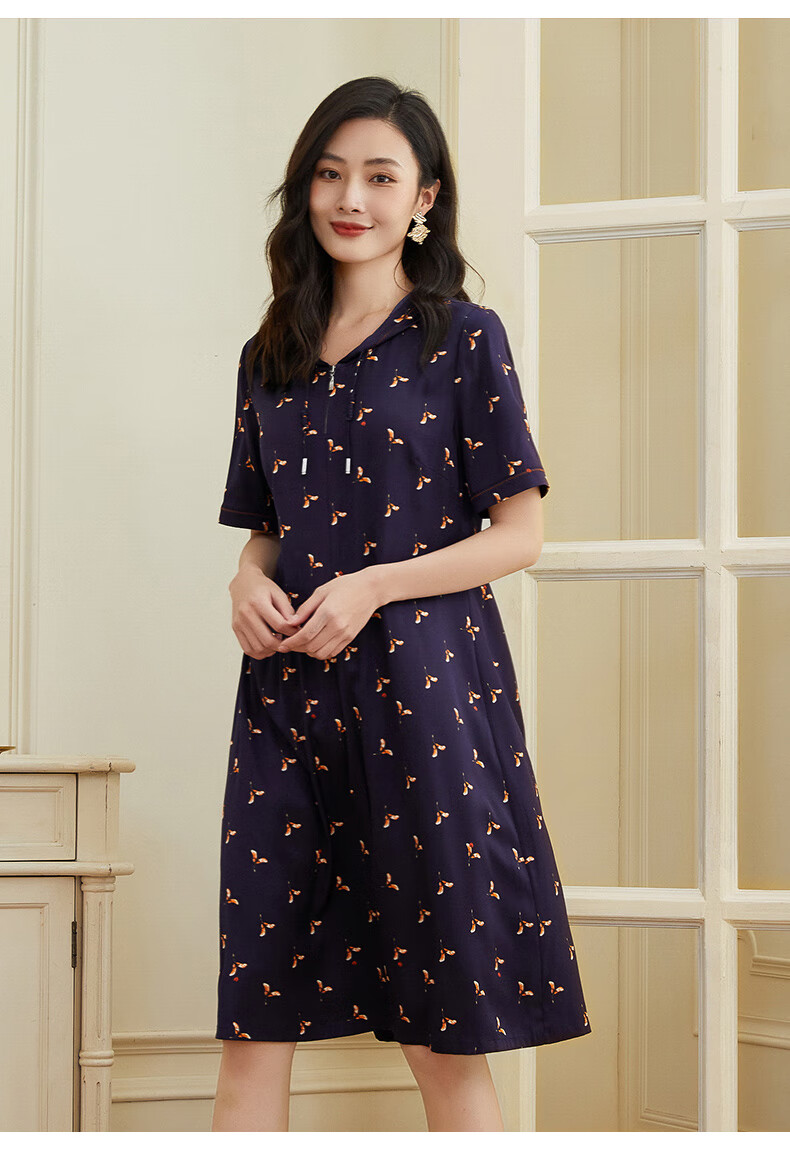 乔万尼真丝连衣裙2022年新款国际桑蚕丝连帽休闲橘叶花15580as