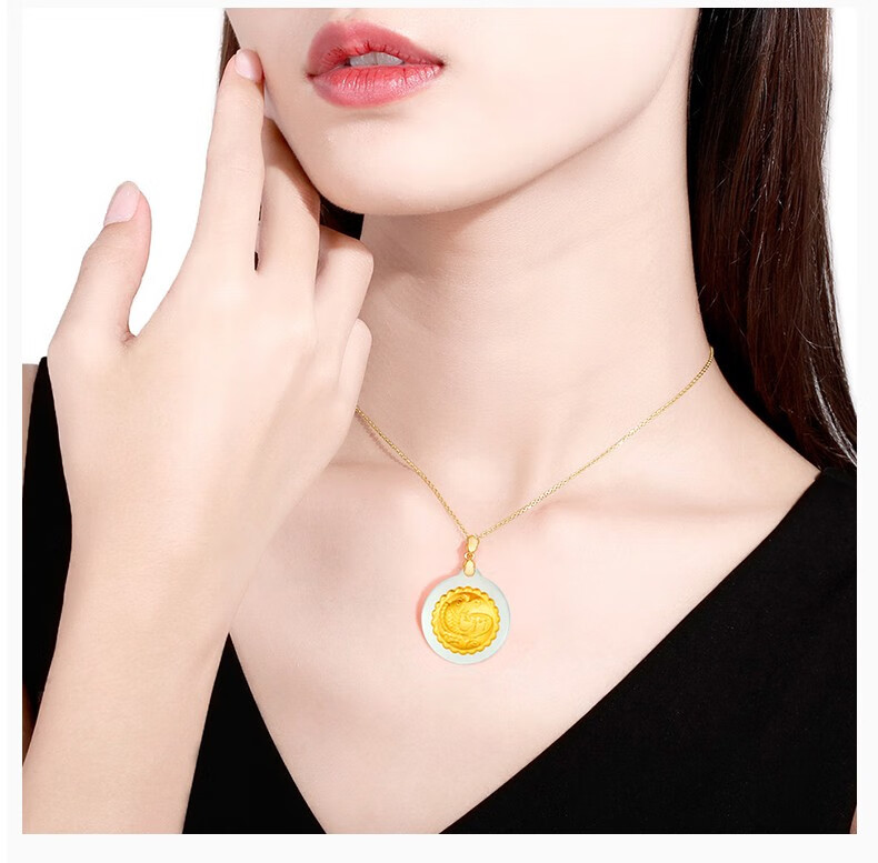 镶嵌和田玉好运锦鲤金镶玉吊坠年年有鱼项链 金镶玉锦鲤-qd1261【图片