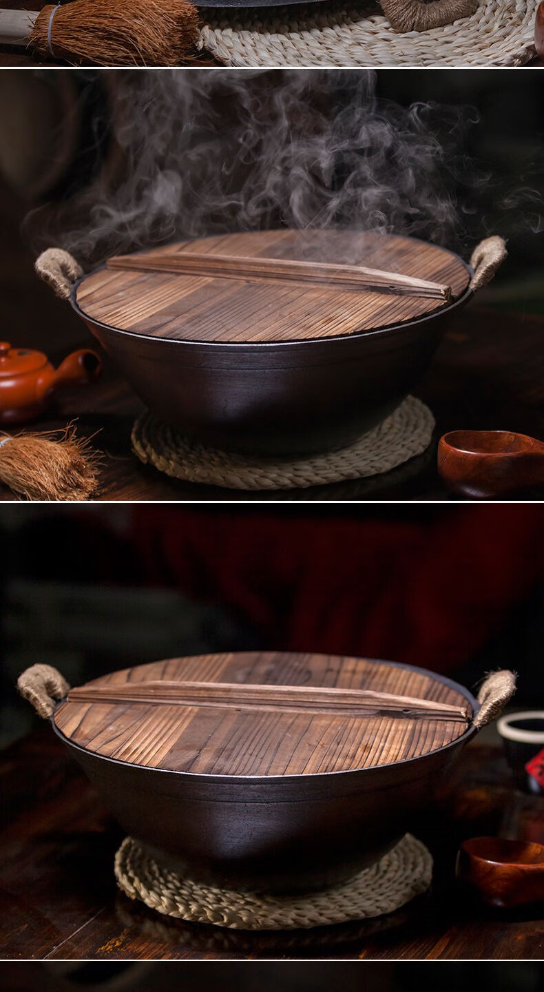 柴火灶大铁锅特深农村老式铸铁炒菜锅不粘锅土灶家用灶台燃气灶38cm