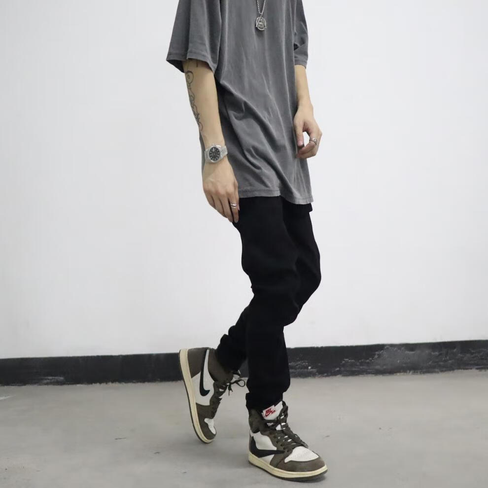 系谁fog风格复古高街破洞牛仔裤长裤修身小脚牛仔裤男ins牛仔裤潮男