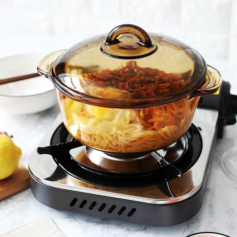 家用双耳琥珀玻璃锅水晶锅耐高温家用燃气透明炖锅煮锅汤锅耐高温燃气