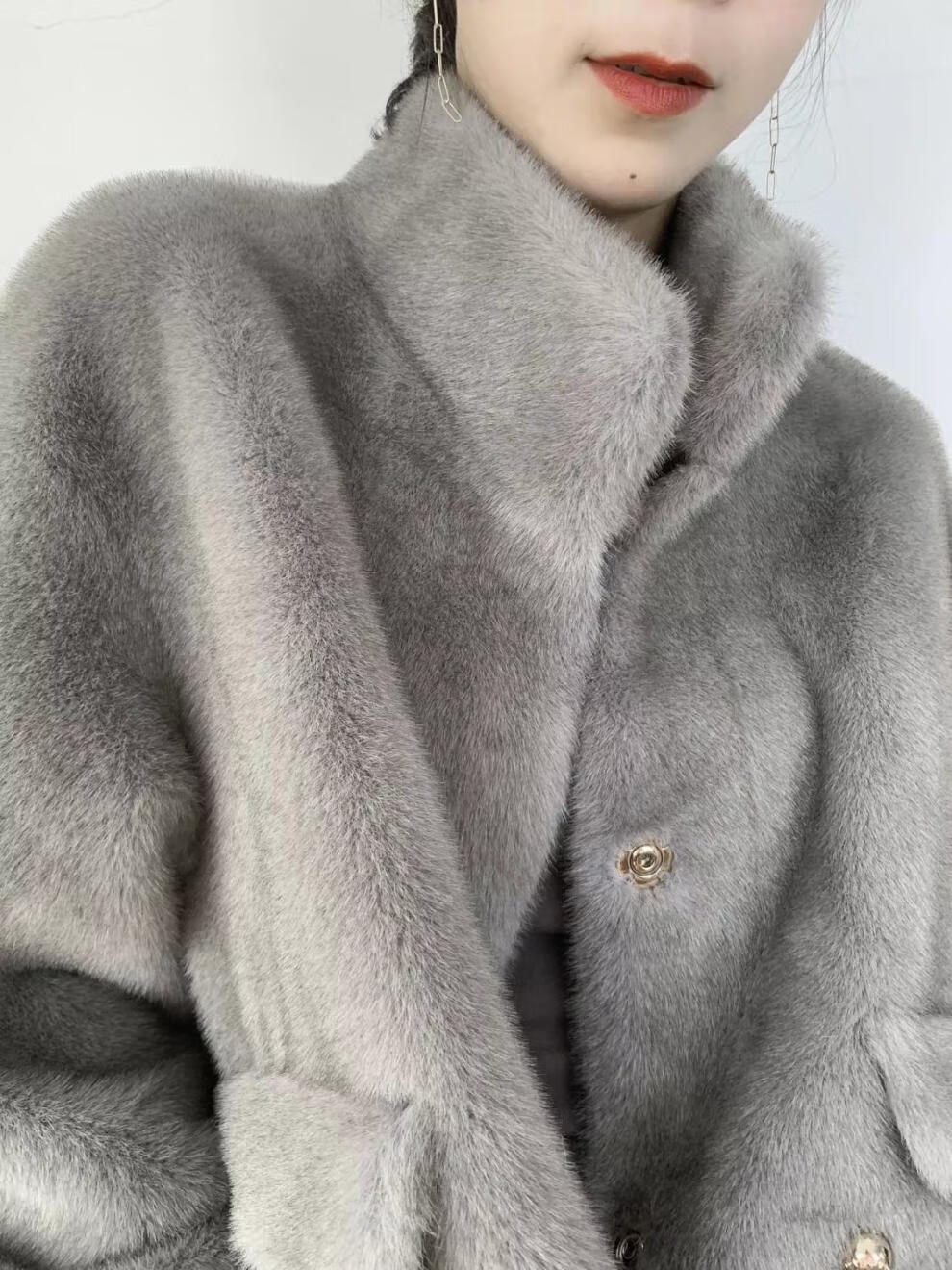 【捡漏】babiboy海宁皮草秋冬时尚雪兰貂大衣女立领休闲中长款年轻款