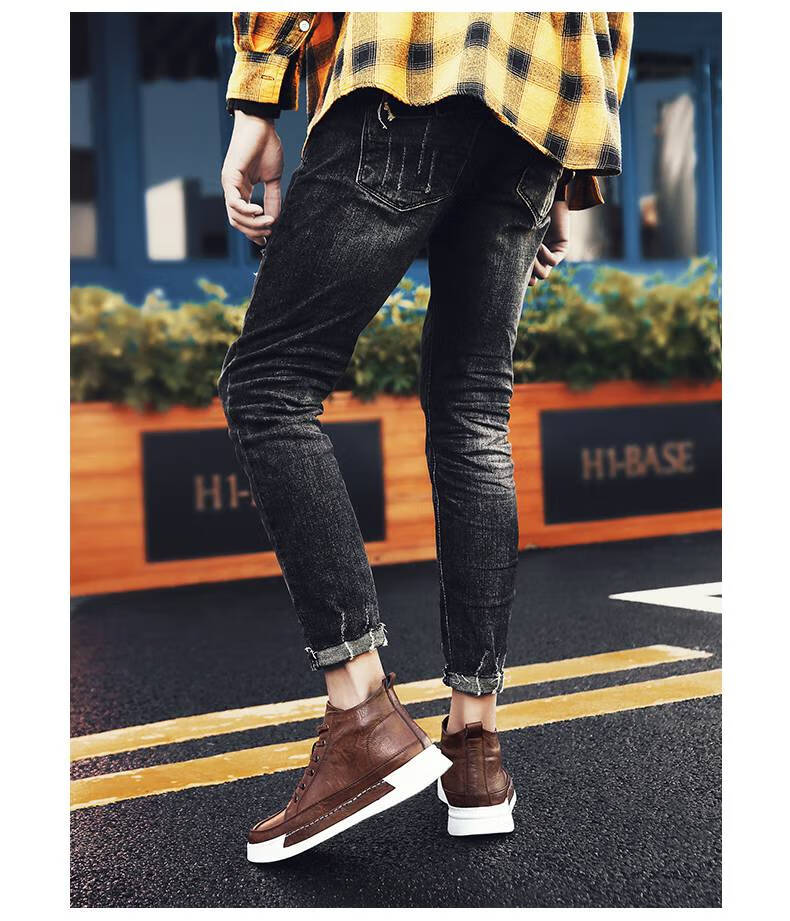 穿男高帮鞋冬季新款潮风潮鞋男士休闲皮鞋 a965灰色 39 标准运动鞋码