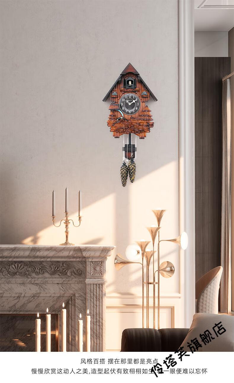 德国布谷鸟挂钟布谷鸟挂钟创意儿童房客厅石英钟表音乐整点报时钟摇摆