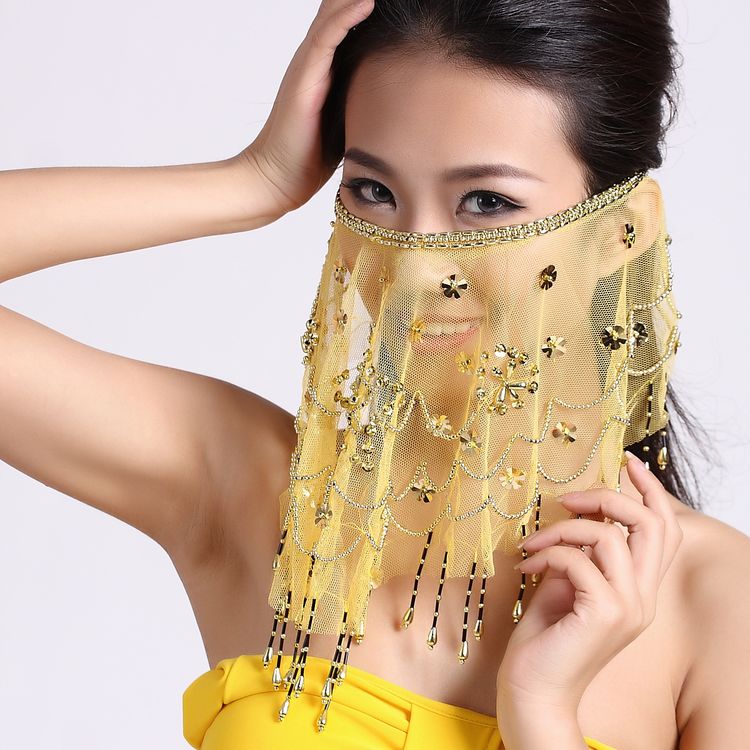 维吾尔族舞蹈面纱肚皮舞梅花亮片面纱巾遮脸配饰印度新疆舞蹈服装头饰