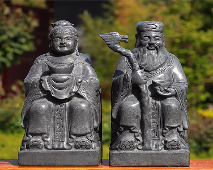 石雕土地公土地婆神像供奉祭拜摆件石头青石雕刻福德正神土地爷土地奶