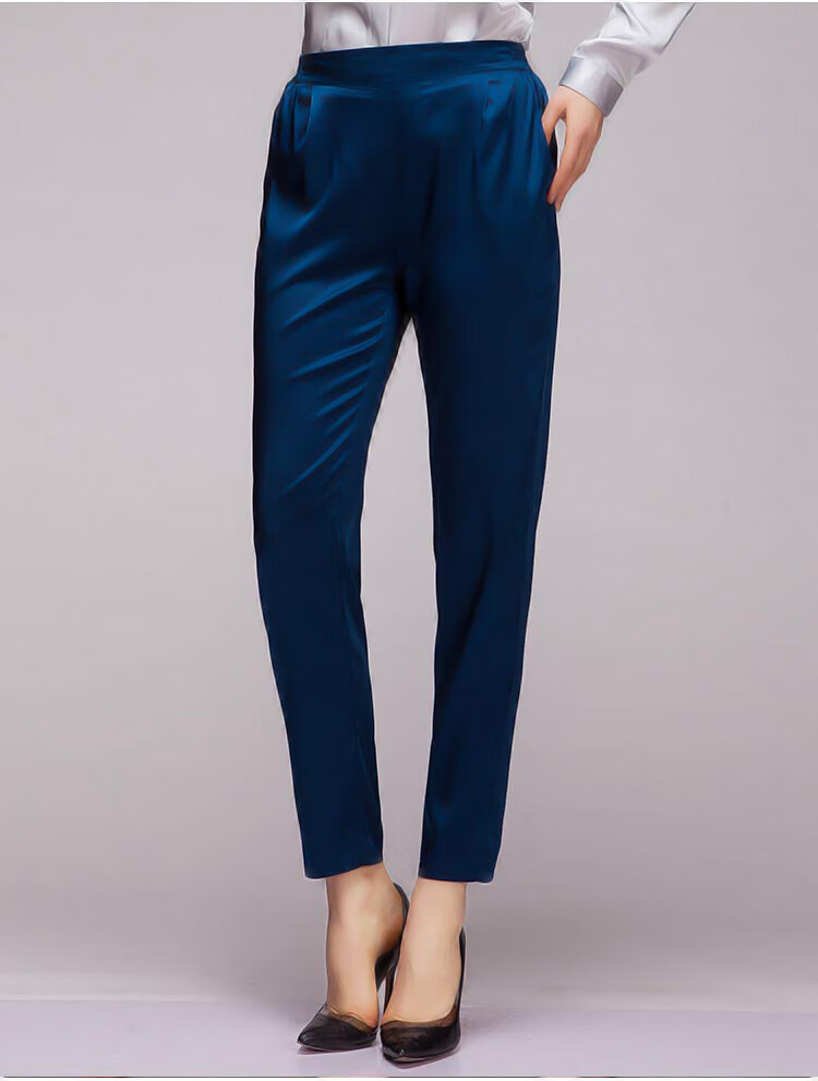 yundongma真丝裤子女重磅韩版显瘦大码桑蚕丝长裤丝绸小脚裤黑色轻奢