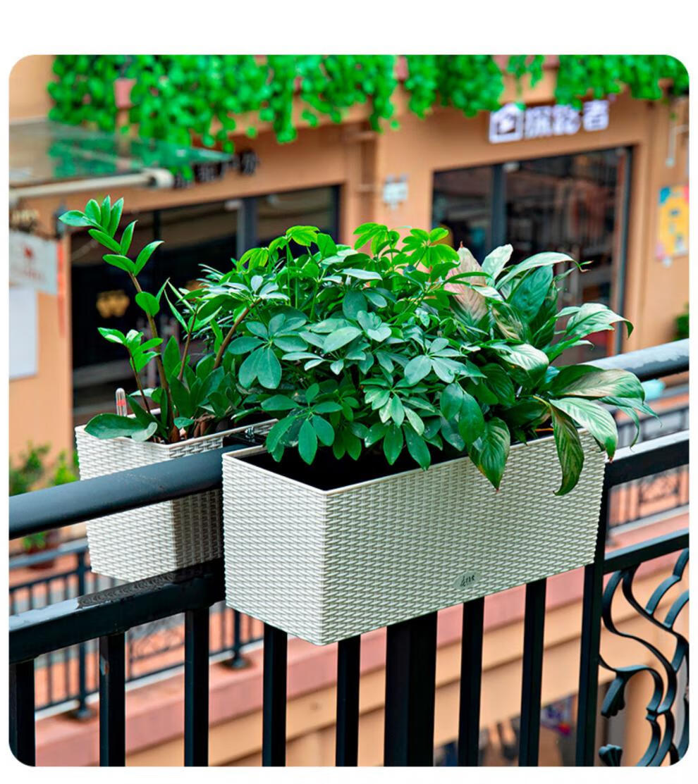 阳台挂式花盆阳台布置露台花园装饰栏杆挂花盆带架子长方形花槽悬挂式