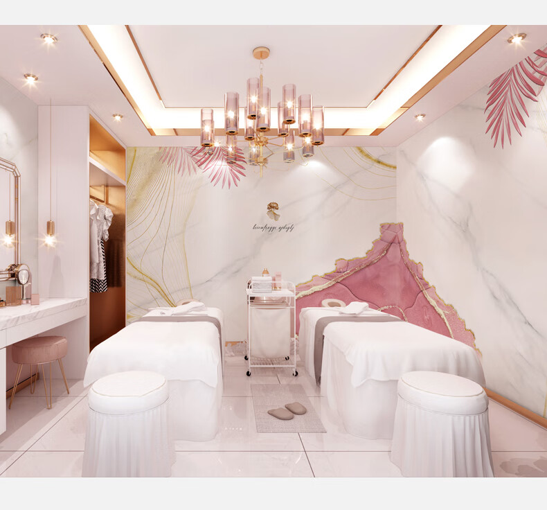 定制美容院墙纸奶茶店美甲店背景墙布网红直播间ins火烈鸟壁纸画 网红