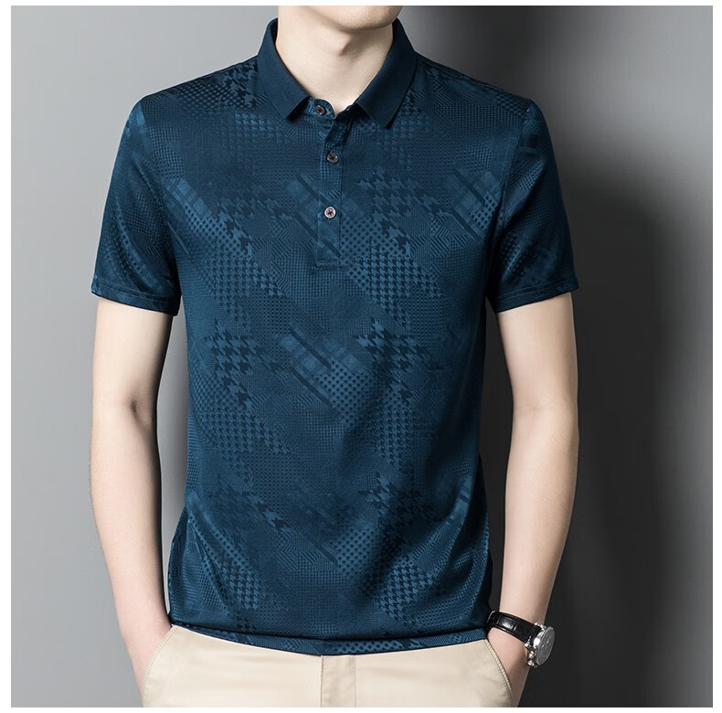 哥宾尼真丝t恤男短袖时尚简约翻领薄款夏装高端桑蚕丝上衣夏季新款中