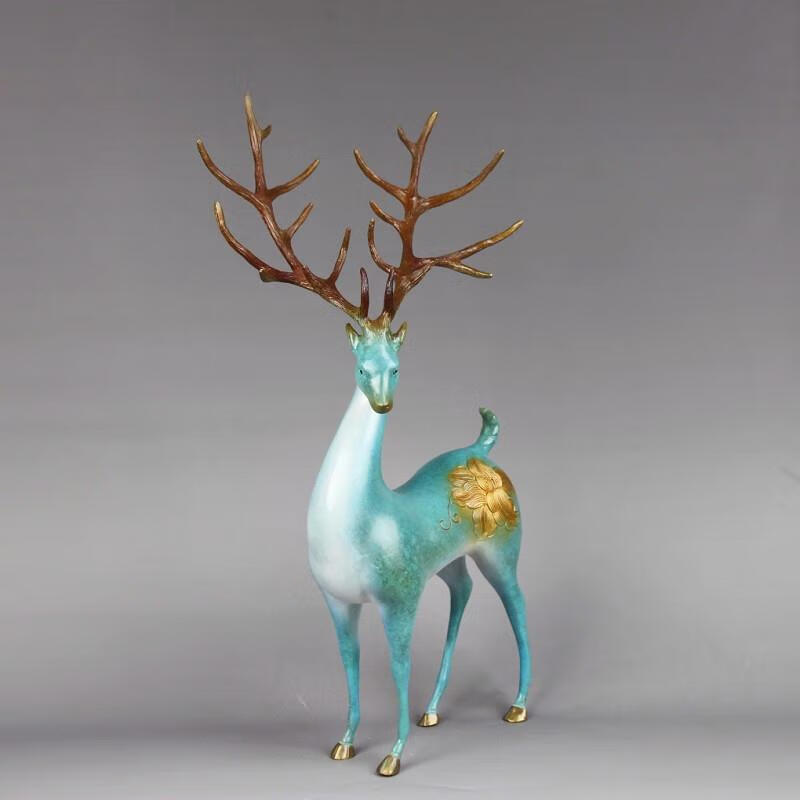 彤悦铜鹿工艺品玄关中式对鹿摆件纯铜梅花鹿创意装饰品日常送礼铜摆件