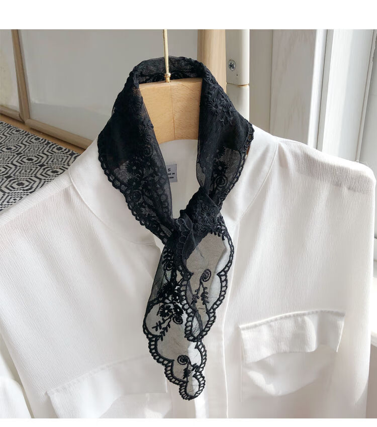 蕾丝小领巾纯色蕾丝小丝巾女韩版百搭装饰三角型领巾护颈椎三角巾头巾