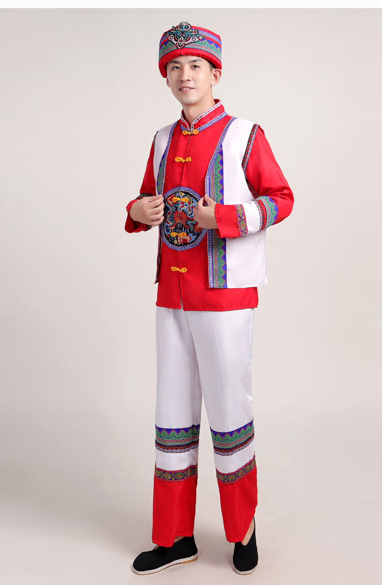 民族服装男士壮族纳西族瑶族少数民族刺绣演出服苗族舞蹈服装 白色
