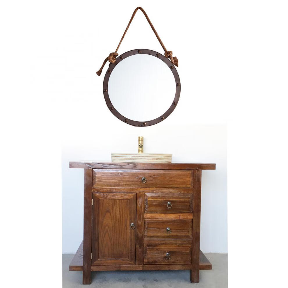 卫浴柜洗漱台侘寂风中式仿古浴室柜组合800柜荷花盆小瑕疵柜盆百城