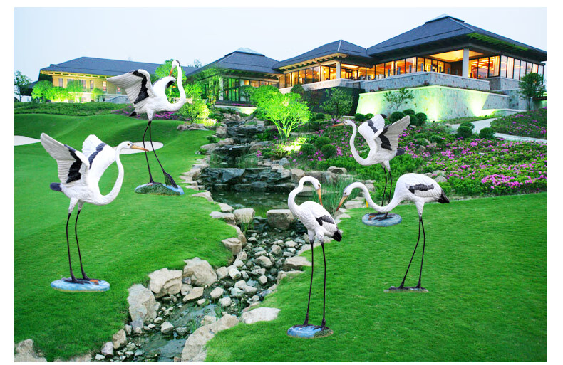 金福喜 玻璃钢雕塑仿真白鹭仙鹤摆件假山水池户外园林景观花园庭院