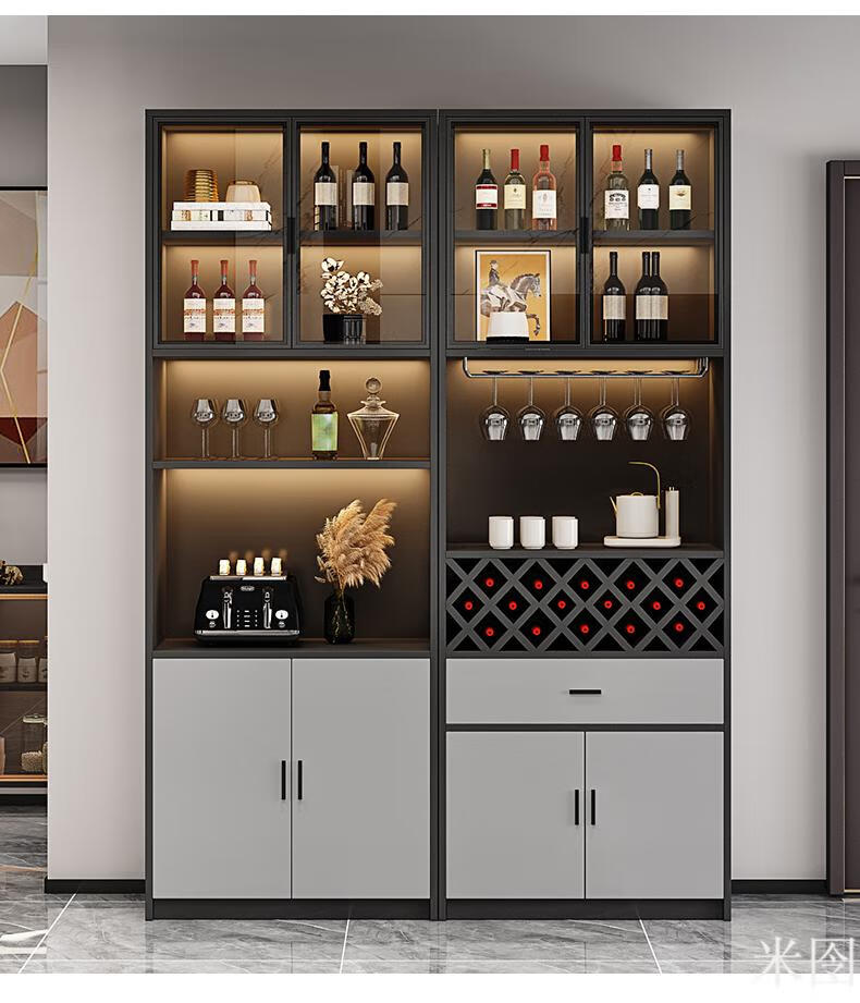 捷陆龙酒柜客厅靠墙现代简约轻奢餐边柜一体玻璃门落地储物柜展示柜a
