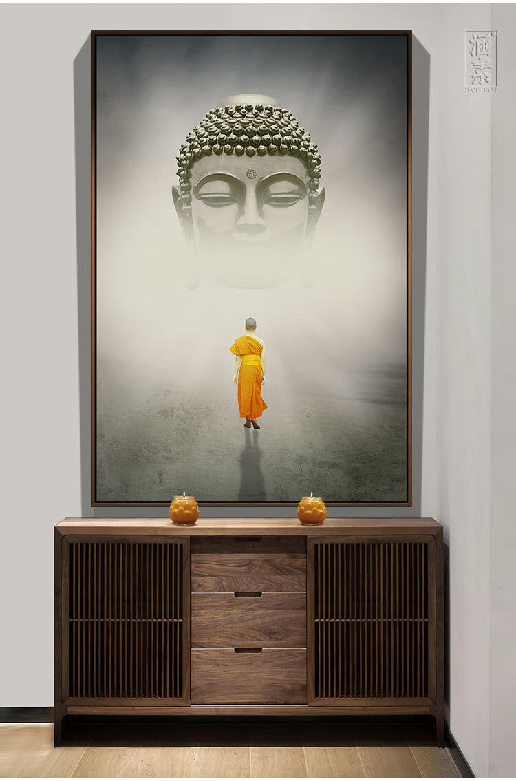 中式如来佛主佛画中堂供奉装饰画玄关佛像画禅意墙画巨幅壁画挂画 一