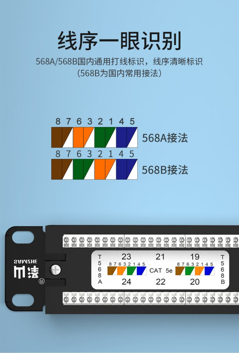 山泽(samzhe)超五类配线架24口48口网络配线架 镀金cat5e成品网线机柜