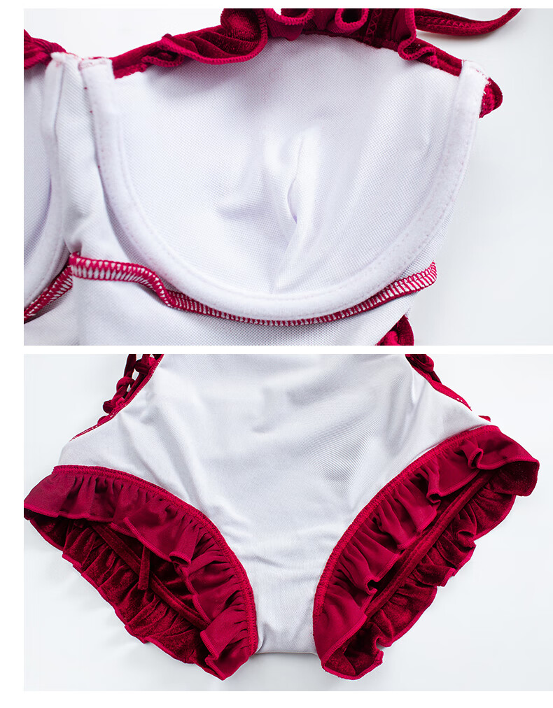 天梵茜施尔康女士泳衣2022新款韩国ins风丝绒连体镂空吊带保守遮肚