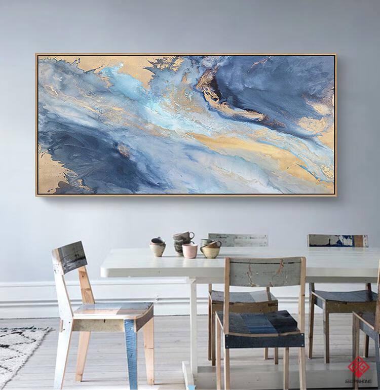 虔生缘手绘抽象油画客厅装饰画横幅轻奢手工挂画金色原创沙发背景墙